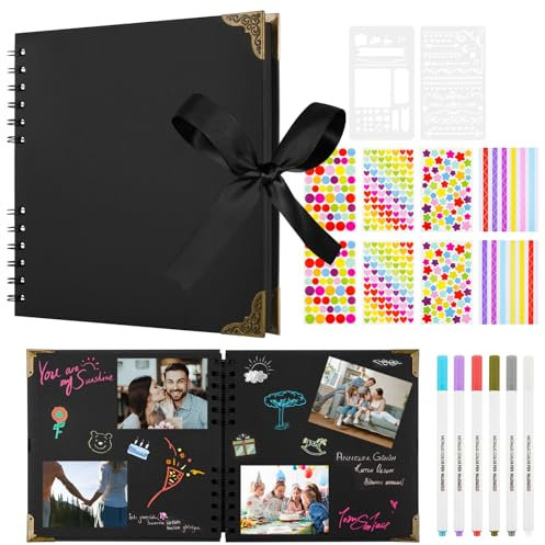 Aolso Album Fotografico Fai Da Te Design, 30 Pagine Nere Viaggio Albums, Album Per Scrapbooking A Spirale, Viene Fornito 6 Penne Colorate, 6 Adesivi Fotografici, 2 Adesivi Arcobaleno, 2 Modelli