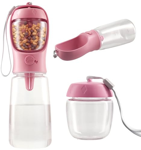 Granvoo Borraccia per Cani Portatile 550ml, Bottiglia d'Acqua per Cani da Viaggio, Rosa