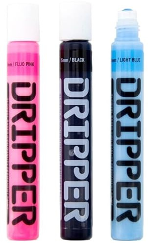Clamoten store lackpennor set med 5 mm spets – 3 färger alkoholbaserade markörer – permanent självhäftande – ljusblå, fluo rosa, svart