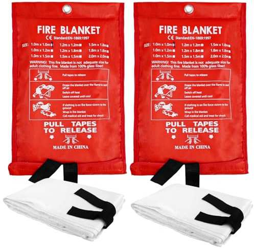 JOLIGAEA 2 Piezas Manta Ignífuga, 1m x 1m Manta de Fuego de Fibra de Vidrio, Manta de Emergencia contra Incendios, Manta contra Incendios, Manta Ignífuga de Emergencia para Casa Cocina