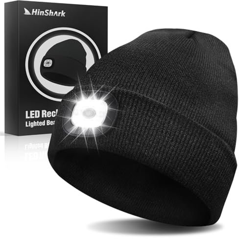 Hinshark Geschenke für Männer/Frauen, Mütze mit LED Licht, LED Mütze Herren Damen Winter, Adventskalender Füllung Männer Geschenke für Papa, Beanie Herren Damen, Geschenke für Männer Weihnachten