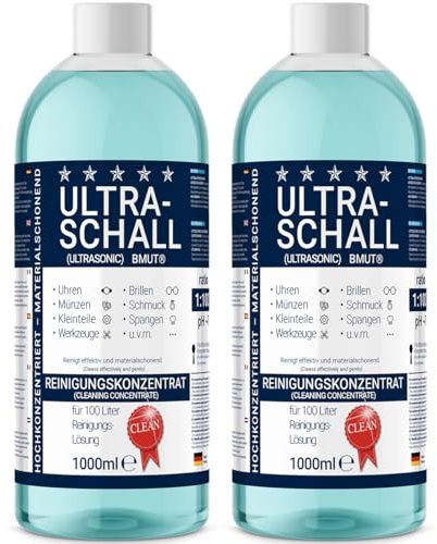 2 x 1000 ml limpiador ultrasónico concentrado | líquido | para gafas, relojes, joyas, dentaduras postizas, etc. en baño ultrasónico