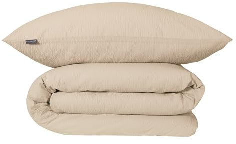 Schiesser Bettwäscheset Laura - Baumwoll Seersucker - 2-teilig - 135 x 200 cm - Helltaupe