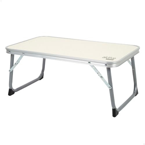 AKTIVE Mesa Baja Plegable, 56x34x24 cm, Color Beige, Topes antivuelco, Tablero MDF, Estructura Acero, Soporta 20 kg, Plegado Compacto, Peso Ligero, Mesas Plegables, Playa, Camping, Picnic (62368)
