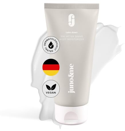 juno & me – 3in1 After Shave Body Moisturizer: After Shave, Bodylotion & After Sun in Einem - Skincare gegen Rasurbrand, trockene & sonnenstrapazierte Haut - Sheabutter, Aloe Vera & Glycerin - 200ml