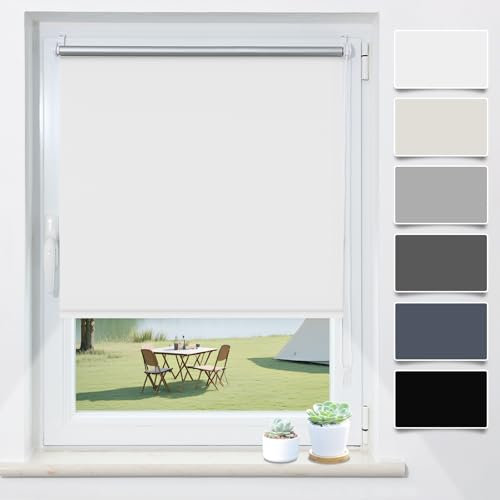 Verdunklungsrollo Klemmfix ohne Bohren Weiß B70 x H120cm(Stoffbreite 65cm) Fenster Rollos für innen Verdunkelungsrollo Thermorollo Klemmrollo Seitenzugrollo Fensterrollo Rollo Verdunkelung