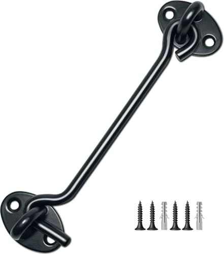 TOPYWMSP Hook and Eye Latch 1pcs 6 Inch Black Stainless Steel Cabin Hook for Door,Gate,Window(150mm)
