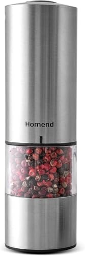 Homend Grindgo Electric Salt & Pepper Grinder – Included USB-C, Rechargeable, LED Indicator, Adjustable Ceramic Mill, Automatic One-Hand Operation, Easy to Refill, Premium Stainless Steel