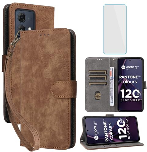 IUQXU Funda para Motorola Moto G84 5G Tapa Libro con Protector Pantalla Anti-Choques Antigolpes [Bloqueo RFID] Plegable Ranuras Tarjetas Billetera Cuero Carcasa Motorola G 84 5G MotoG84 Marrón