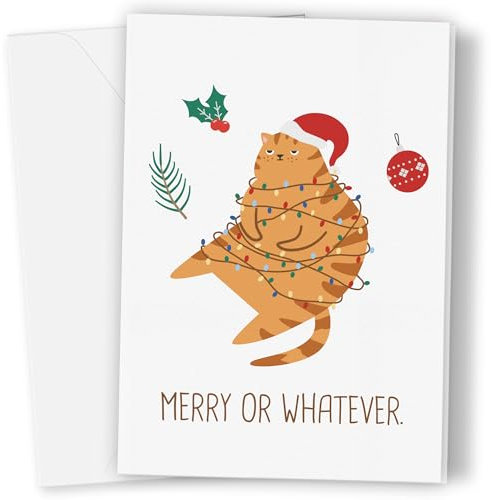Weihnachtskarten - Premium Weihnachtskarte mit Umschlag - Kleine Weihnachtskarten Klappkarten A6 - Adventskalender Katzen Postkarte lustig Grußkarten Orange Katze weihnachten Merry Christmas Cards