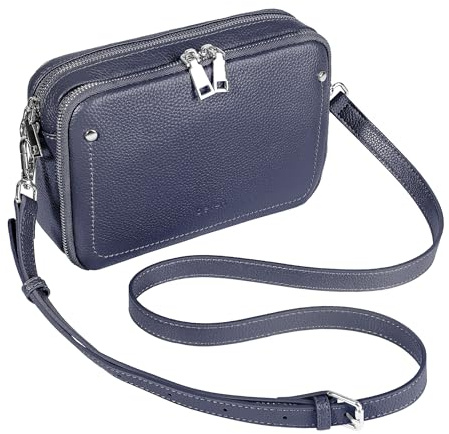 befen axelremsväskor i äkta läder för kvinnor, plånböcker med inbyggd RFID-plånbok kvinna kamera axelväska handväskor, marinblå, 9”L x 3”W x 6”H, Crossbody väska