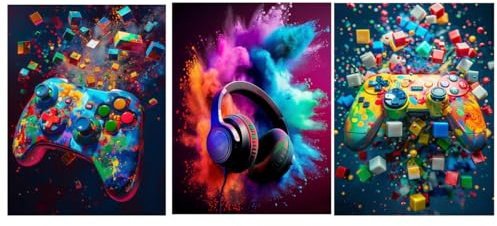 AOSEE 3 Stück Gaming Poster mit Rahmen,Gaming Bilder,Wandbilder Set Wohnzimmer,Wandbilder für Jungen Teenager Schlafzimmer Spielzimmer Kinderzimmer Geschenk Dekor 30×40cm (Schwarz)