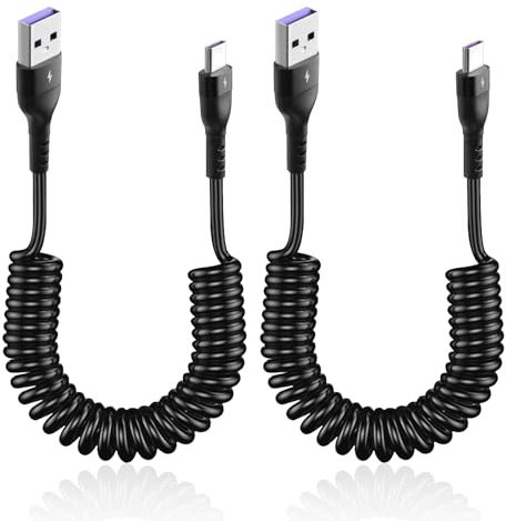 BIVOFU 2 PCS Cavo USB C Spirale, Cavo USB A a USB C da 0.4m per Ricarica Rapida e Trasferimento Dati, Design Elastico, Resistente e Universale, Adatto a una Vasta Gamma di Dispositivi USB-C