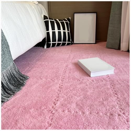Verdickte, ineinandergreifende Schaumstoff-Bodenmatten, weiche und flauschige Teppichfliesen für Kinderspielzimmer, 61 x 61 cm, mit Rand, 10 Stück, Rosa