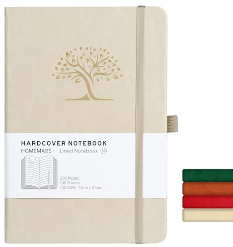 HOMEMARS Diario, Journal, Libreta A5, Notebook, Cuaderno A5, Lvory, 200 páginas, 100 GSM, Diseño de árbol en relieve, Cuero Vegano,21cm*14.5cm,Tapa Dura, Lazo Para Bolígrafo,Perfecto para oficina