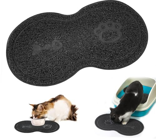 Tapis Chat Litiere Tapis Gamelle Chat,2 Fonctions 1 Convient pour le Tapis du bol D'alimentation Tapis de Litière pour Chat 45*26CM Bac à Litière en Forme de Cacahuète Litière Filtrante Antidérapante