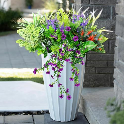 YUGYUM Artificial Fake Plants Flowers Outdoor, 14 Bundles UV Resistant Faux Greenery Boxwood Spring Decor, Plastic Shrub Bushes for Garden Porch Planter Indoor Summer Decoration