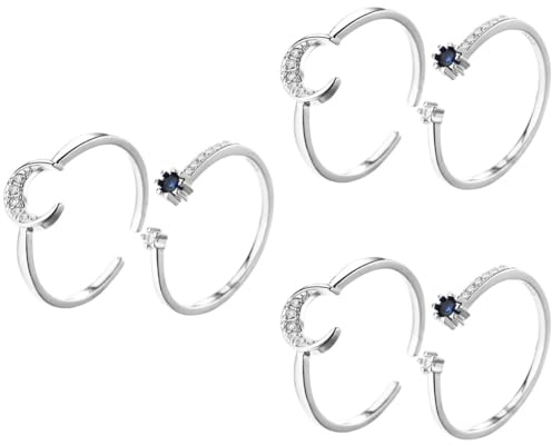 DEARMAMY 3 Set Squillo Garbo Elegant Lux Kombu Femi Gems Mano Anelli Di Amicizia Coppia Braccialetto Anelli Aperti Per Le Donne Anelli Per Ragazze Adolescenti Rame Silver 2 Pezzi * 3