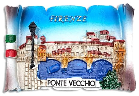 Magnete 3D Ponte Vecchio Firenze – Calamita Decorativa per Frigorifero e Lavagna Magnetica – Souvenir Celebrativo da Collezione 7x4,5 cm