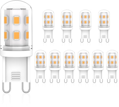 Eco.Luma G9 LED Light Bulbs 2W Equivalent to 20W Halogen Bulb Warm White 2700K Energy Saving Mini Lamps, AC 220-240V, Non Dimmable, Non Flicker, 10 Pack