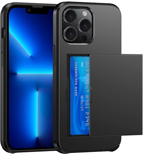 SZSSZSM Plånbok för iPhone 13 Pro Max Fodral med Korthållare Dubbla Lager Militärkvalitet Skyddande Stötsäkert Dold Kortplats Smal Passform Telefonskydd – Svart