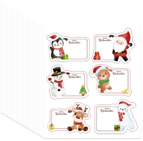 120STK Geschenkaufkleber Weihnachten Namensaufkleber zum Beschriften | Weihnachtsaufkleber, Weihnachtsmann Schneemann Rentier Design, Weihnachtssticker Selbstklebend Etiketten