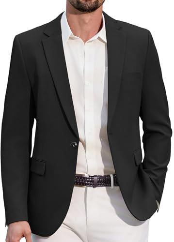 COOFANDY Giacca Blazer da Uomo Sportiva Casual Giacca da Abito con 1 Bottone per Uomo Business Casual Nero M
