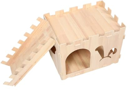 DOITOOL Maison Bois pour Lapin et Petits Animaux Abri Intérieur avec Échelle et Plateforme Refuge Confortable