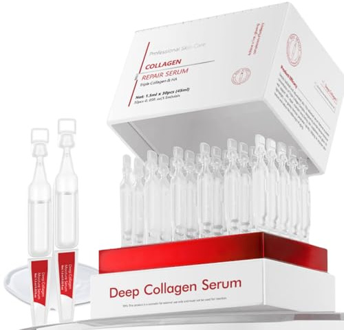 Triple Collagen & Hyaluronic Acid Serum, Collagen Hyaluronic Acid Moisturiser, Colla-gen Peptide Anti Aging Serum for Dry & Sensitive Skin, Ultra-Hydrating Repair Essence, 30x 1.5ml Ampoules