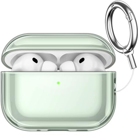 JETech Klare Hülle für AirPods Pro 3 (2025) mit Schlüsselanhänger, Hochtransparentes Weiches TPU, Stoßfest Schützend (Transparentes Grün)