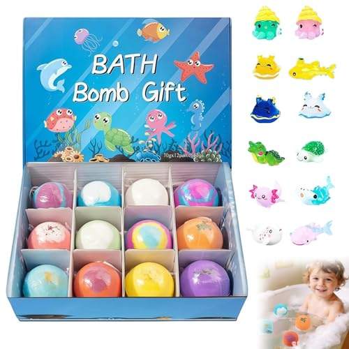 12PCS Bath Bomb Gift Set for Kids, Bombes de Bain Surprise océan, Bombes de Bain Moussant pour enfants avec jouets surprises à l'intérieur, adorables bombes de douche pour filles et garçons
