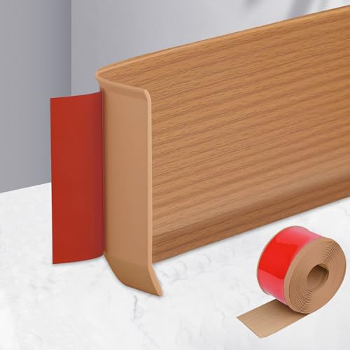 MeYuxg Borde adhesivo de PVC, listón de base autoadhesivo, 15 cm x 3,0 m, listón para suelo, listón de cierre de pared para cocina, tira de transición para sala de estar, dormitorio (color roble