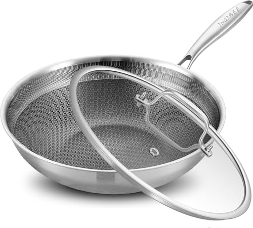 Inqibee Wok 30 cm, Stainless Steel 18/8,PFAS/PFOA-Free | riple-Ply Structure, Induction Compatible, All Stovetops, Oven/Dishwasher Safe, Uniform Heating