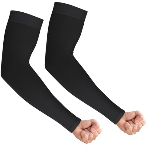 Lusofie Sun Protection Sleeves – Cooling Compression Arm Sleeves for Men Women, Moisture Wicking, for Gardening Sports(Black)