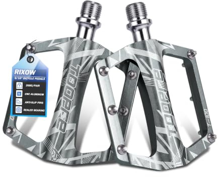 RIXOW Pédales de Vélo avec Roulements étanches du, 9/16 Pédales Plates Légères, Pédales pour Vélo de Course/VTT Antidérapante en Alliage d'aluminium CNC, Bike Pedals Set avec Axe en Chromoly