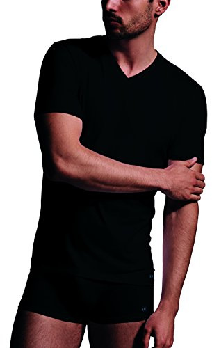 LOVABLE Premium Stretch Camiseta de algodón, Cuello de Pico Pronunciado, Ropa Interior, Negro, XXL para Hombre