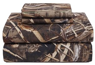 VISI-ONE Realtree Max-5 Full Camo 4-teiliges Bettlaken-Set, leicht, kühlend, knitterfreie Mikrofaser, 38,1 cm tief, Unisex, rustikaler Western-Stil, Bauernhaus-Stil für Zuhause, Wohnmobile und Camping