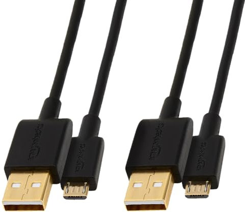 Amazon Basics 2-Pack USB-A to Micro USB Charging Cable, 480Mbps Transfer Speed with Gold-Plated Plugs, USB 2.0, 0.9 m, Black