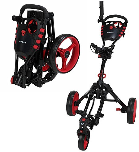 Caddymatic Golf 360 Degree SwivelEase 3 Wheel Folding Golf Cart Black/Red