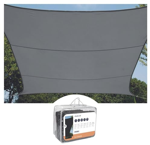 Perel Viereckiges Sonnensegel 5 x 5 m aus atmungsaktivem und wasserdurchlässigem HDPE für Garten und Terrasse, 90% UV-Schutz, kühlend, anthrazit