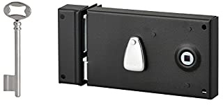 THIRARD - Serrure Horizontale en Applique à Clé à Fouillot pour Porte de Chambre - Gauche - Axe 58 mm - 140 x 82 mm - Noir - 1 Clé - Coffre et Gâche Acier Cambré - Mécanisme à 2 Tours | Serrure horizontale pêne dormant 1/2 tour Gauche