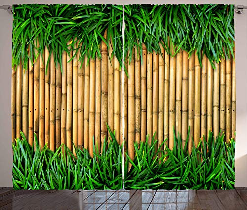 ABAKUHAUS Grün und Brown Rustikaler Vorhang, Bambus, Wohnzimmer Universalband Gardinen mit Schlaufen und Haken, 280 x 245 cm, Braun Grün