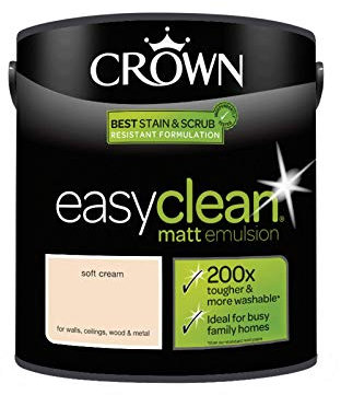 2.5L CROWN Easy Clean MATT Emulsion Multi Surface Paint That can be Used on Walls, Ceilings, Wood and Metal. Stain & Scrub Resistant Formula – Soft Cream