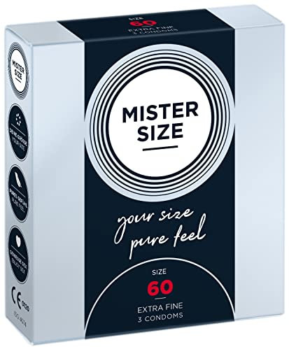 MISTER SIZE Kondome gefühlsecht hauchzart 60mm im 3er Pack/extra dünn, extra fein, extra feucht/aus 100% Naturkautschuk-Latex in deiner Größe L - XL/natural feeling 3er Packung