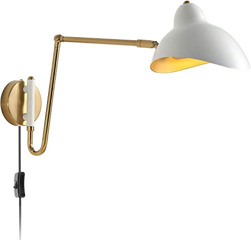 Wandlampe Verstellbar Langer Arm mit Schalter Schlafzimmer Nachttisch-Wandleuchte Leselampe, mit 1,8m Kabel Stecker, Schwenkbar Metall Schirm, E27 InnenBeleuchtung Wohnzimmer Vintage Industrielampe