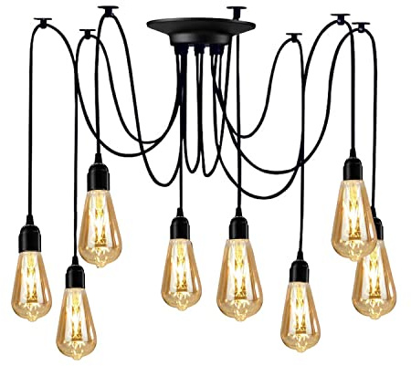 Lampadario a sospensione vintage Edison, regolabile, industriale, nero, 1/3/5/6 testa (8 portalampada)