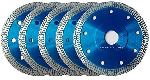 Disque Diamant 115mm, Lot de 5 Disque à Tronçonner Diamanté Ø115 x 1,2 mm x 22,23 mm, pour Meuleuse d'angle, Coupe de Porcelaine, Carrelage, Granit, Marbre, Céramique, Béton Renforcé, Bleu