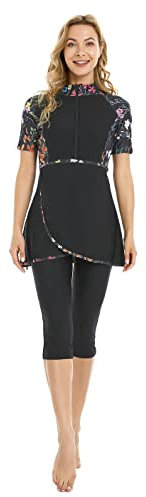 Modest Badeanzug für Damen und Mädchen 2 Pcs Elegante Kurzarm Bikinis Surfen Bademode Gepolstert (XL, X2)
