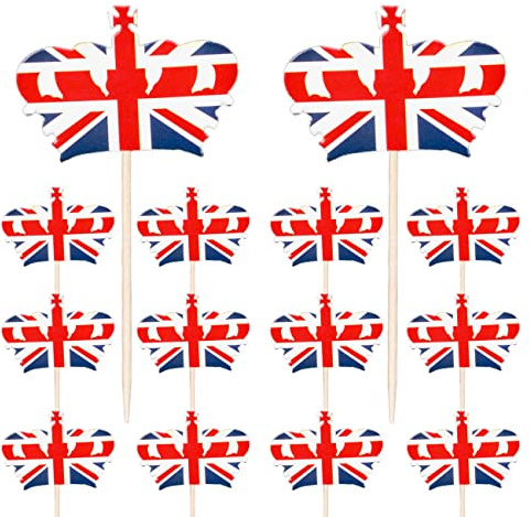 60pcs Union Jack Crowns Toothpicks Cupcake Cocktail Sticks Toppers Great Britain Cocktail Stick Table Food Party Decorations