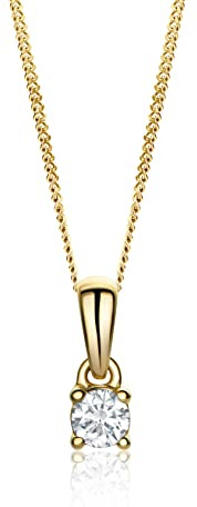 MIORE Diamant Schmuck Damen Halskette mit Anhänger 0,15 Ct Solitär Diamant Klassische Kette aus Gelbgold 14 karat / 585 Gold, 45 cm lang